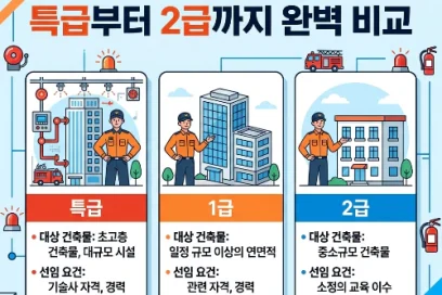 2026 소방안전관리자 자격증 총정리: 특급 1급 2급 응시자격 및 선임기준 비교