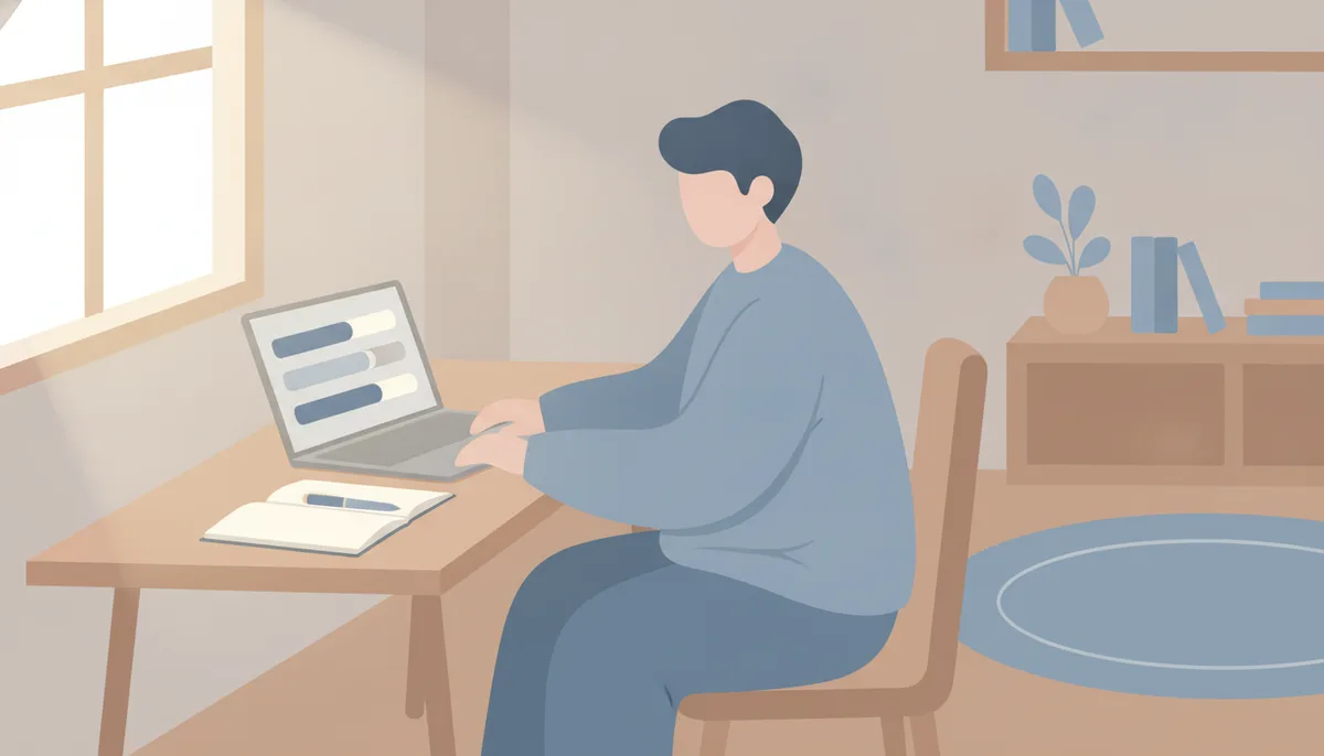 집에서 온라인 강의로 자격증을 준비하는 장면