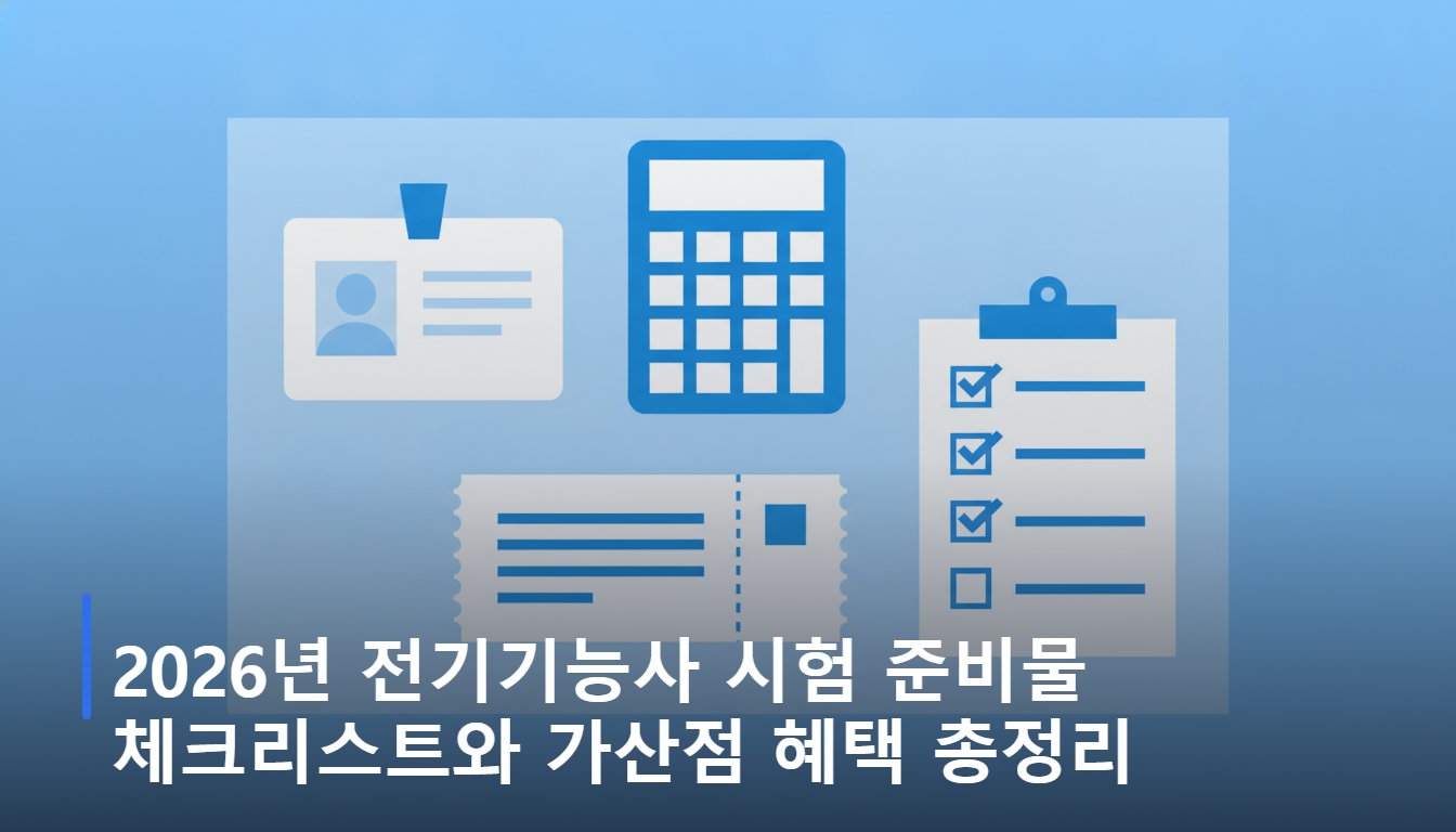 전기기능사 시험 준비물과 가산점을 정리한 표지 이미지