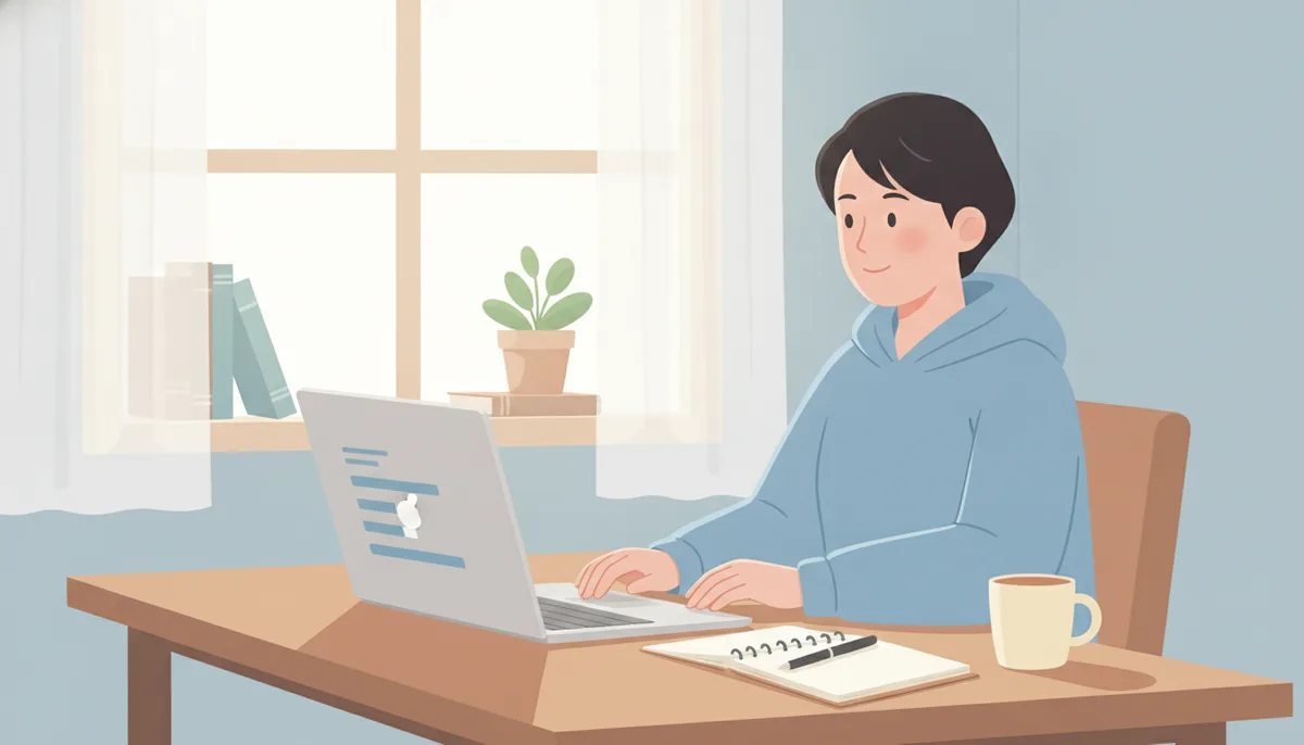 집에서 온라인 강의로 자격증을 준비하는 장면